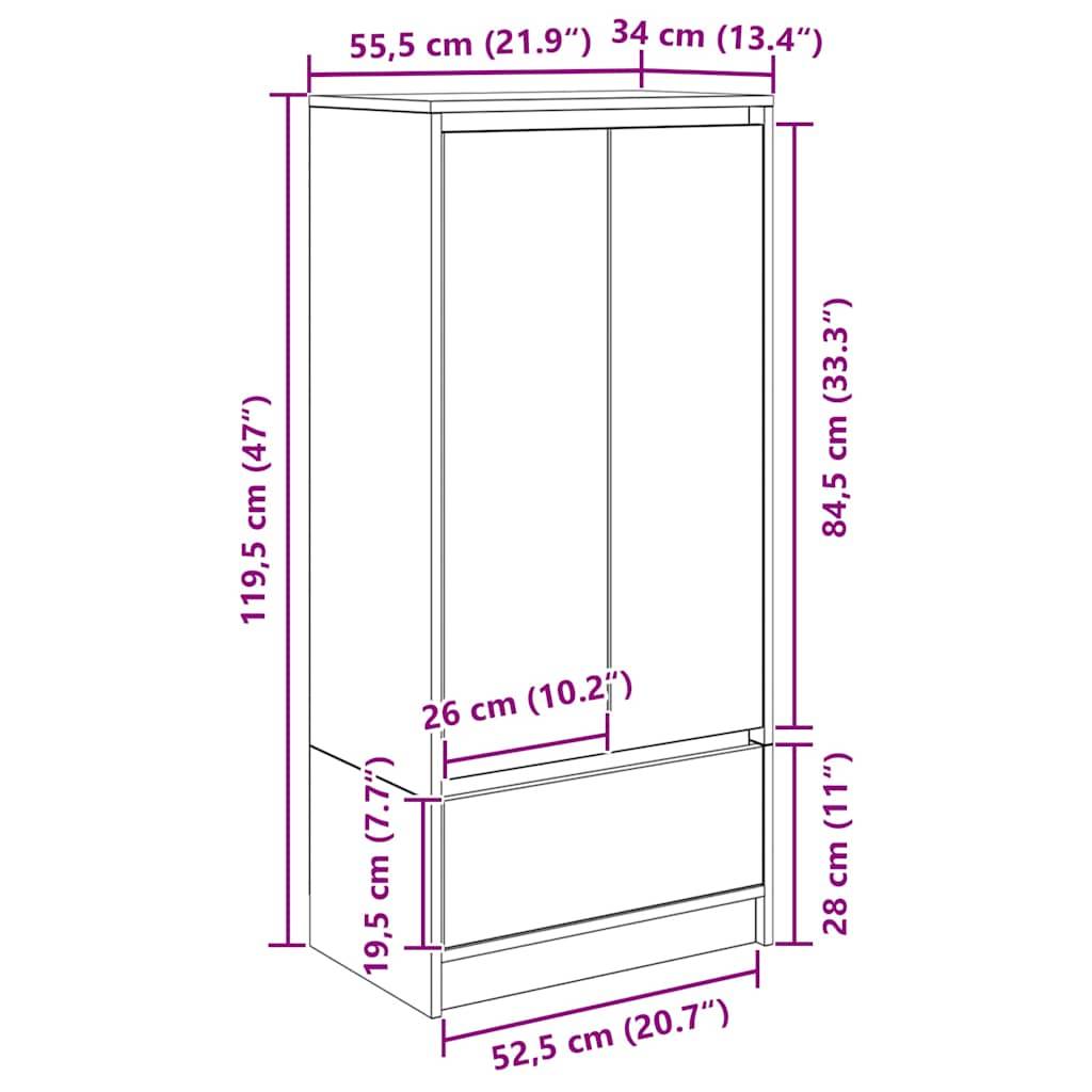 vidaXL Schrank mit Schublade Weiß 55,5x34x119,5 cm Holzwerkstoff