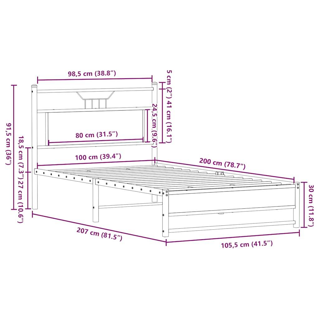 vidaXL Bettgestell ohne Matratze Sonoma-Eiche 100x200 cm Holzwerkstoff