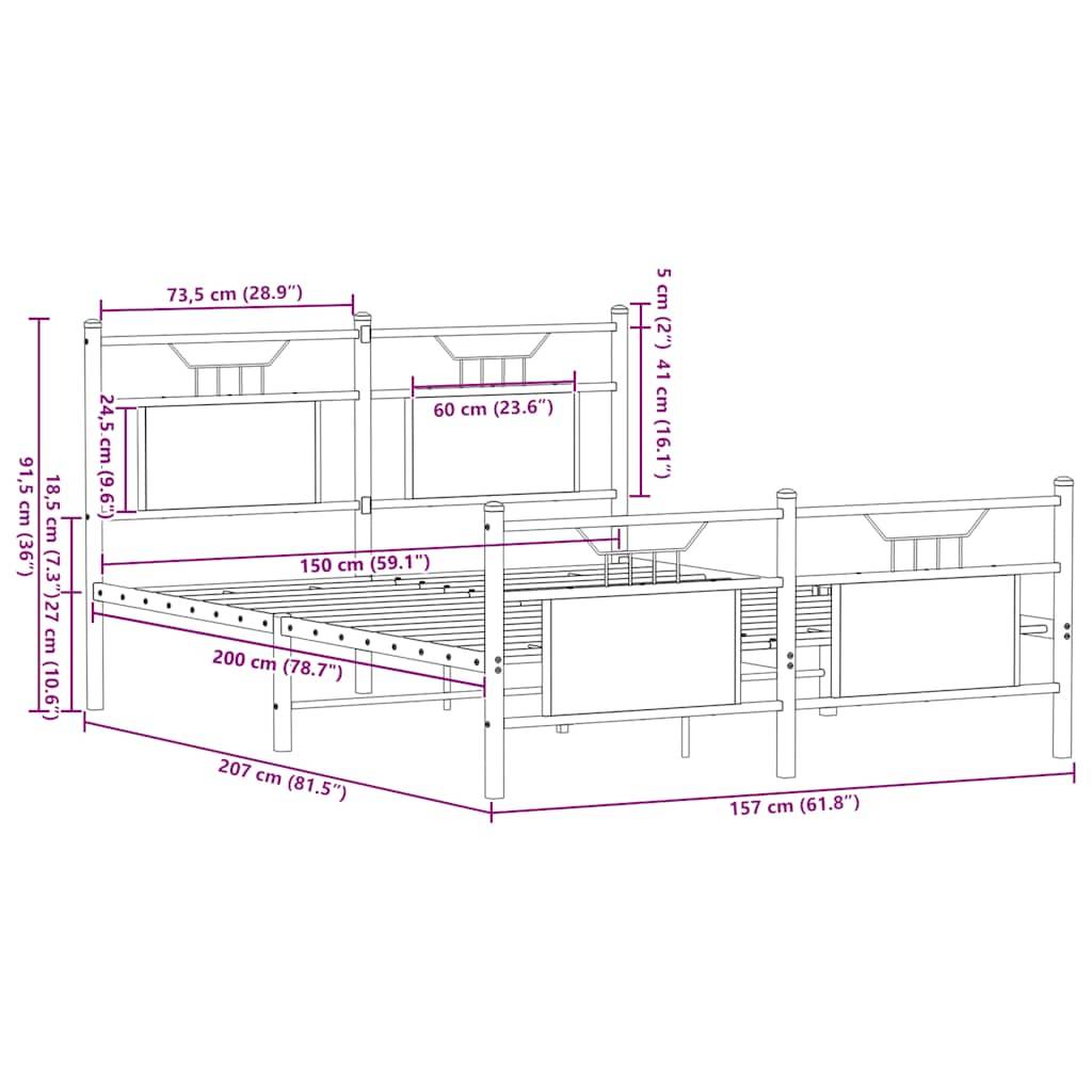 vidaXL Bettgestell ohne Matratze Räuchereiche 150x200 cm Holzwerkstoff