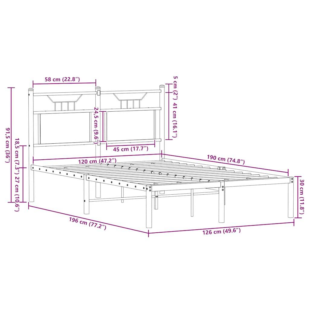 vidaXL Bettgestell ohne Matratze Sonoma-Eiche 120x190 cm Holzwerkstoff