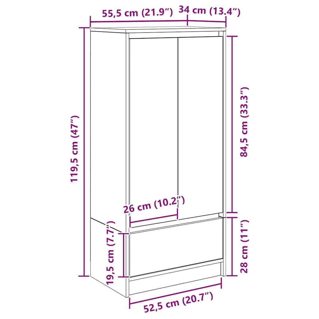 vidaXL Schrank mit Schublade Grau Sonoma 55,5x34x119,5cm Holzwerkstoff