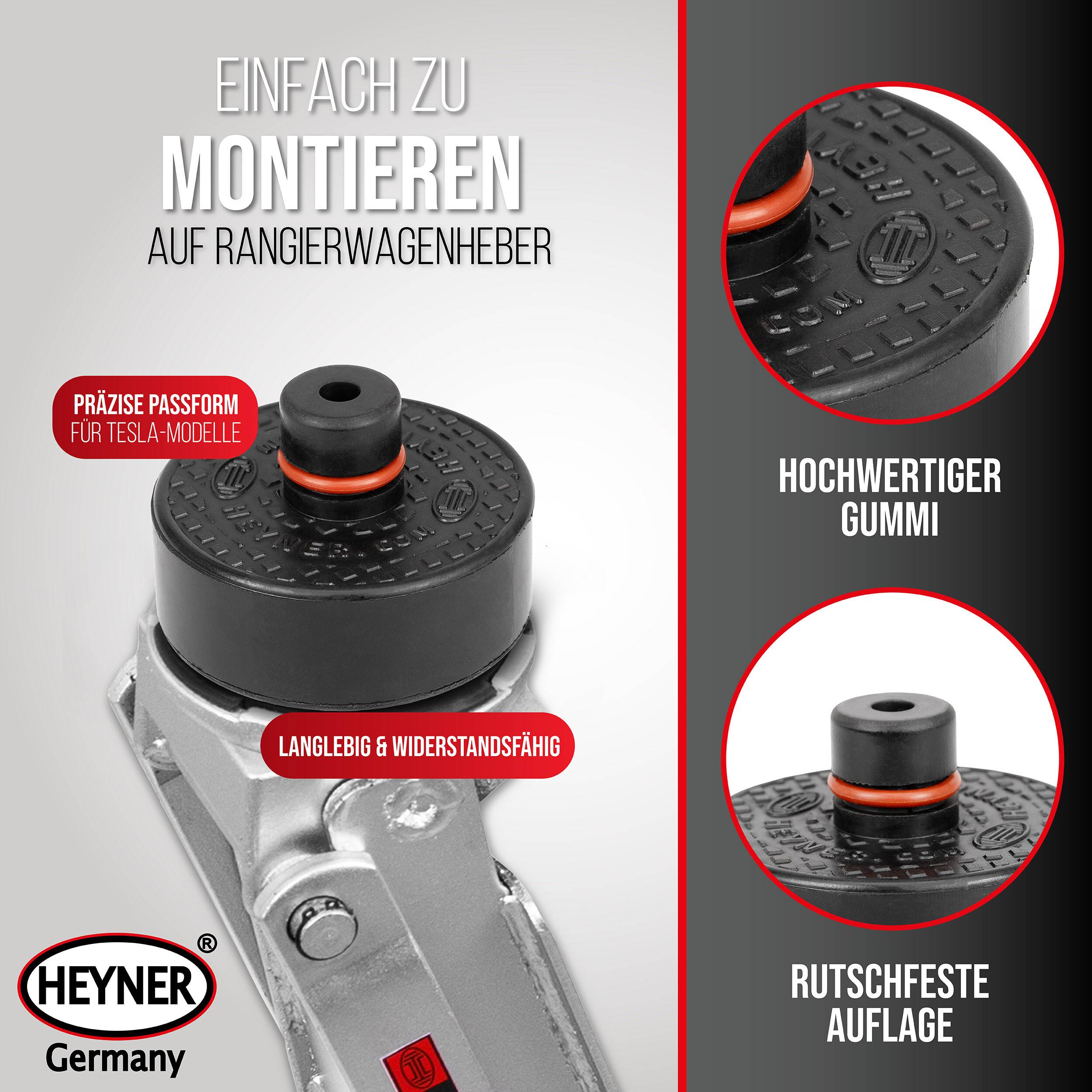 HEYNER® Gummiauflage für Wagenheber, passend für Tesla Model 3, S, Y, X flacher Gummipuffer für Rangierwagenheber