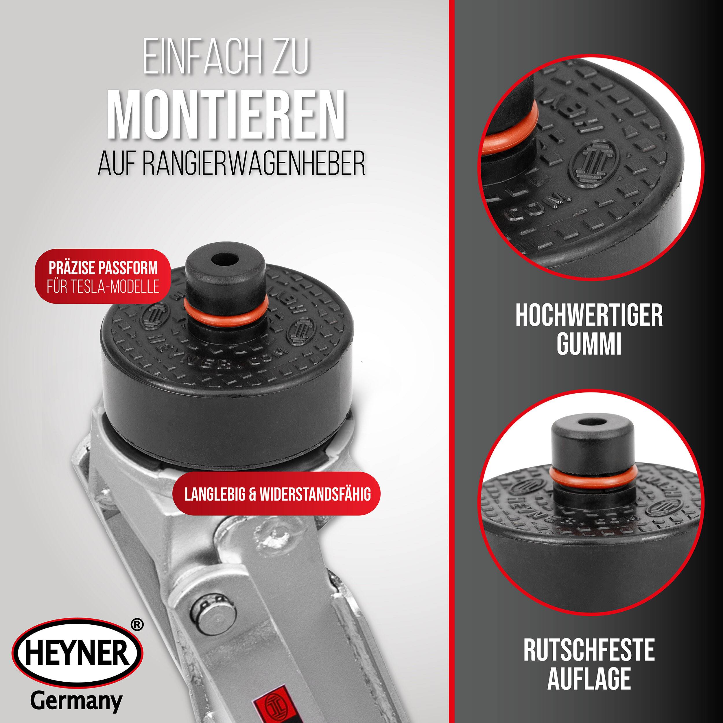HEYNER® Gummiauflage Wagenheber I RubberPad TESLA PRO, passend für Model 3/S/Y/X, für Rangier- und Scherenwagenheber,