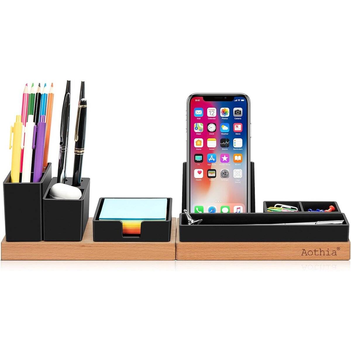 Einstellbarer Schreibtisch-Organizer - Magnetische Holzplatte mit 6 Fächern