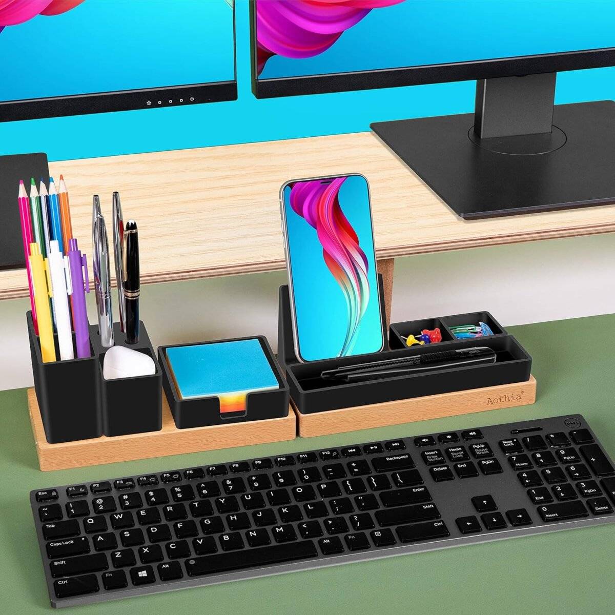 Einstellbarer Schreibtisch-Organizer - Magnetische Holzplatte mit 6 Fächern