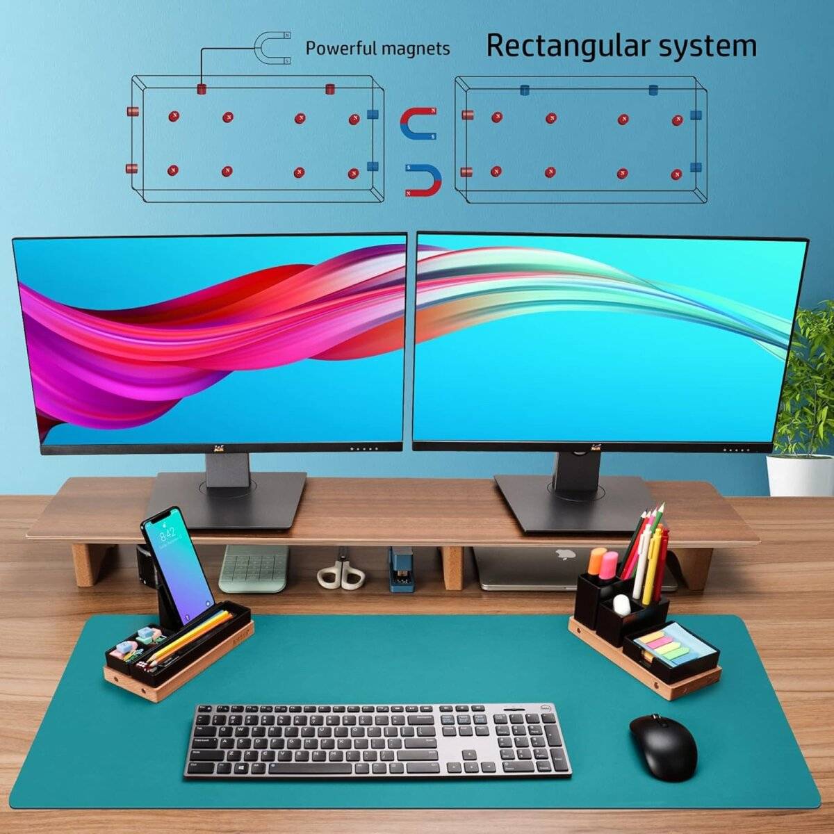 Einstellbarer Schreibtisch-Organizer - Magnetische Holzplatte mit 6 Fächern