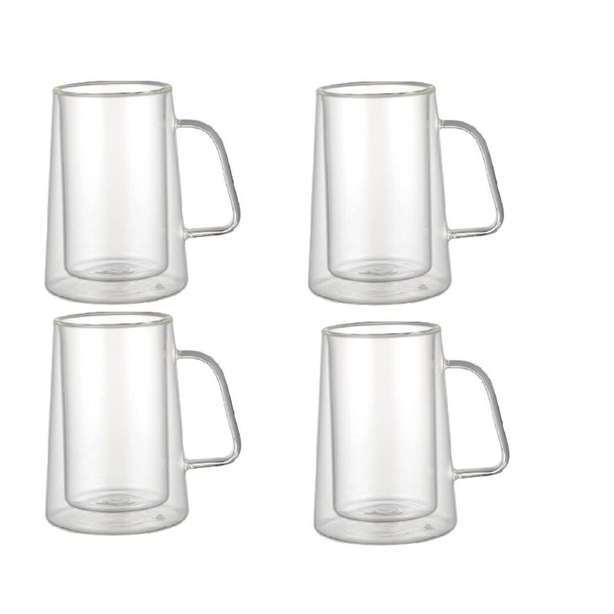 4 Tlg. Doppelwandige Kaffee- und Teegläser mit Henkel aus Glas 300ml Transparent