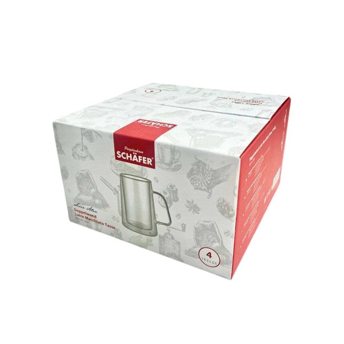 4 Tlg. Doppelwandige Kaffee- und Teegläser mit Henkel aus Glas 300ml Transparent