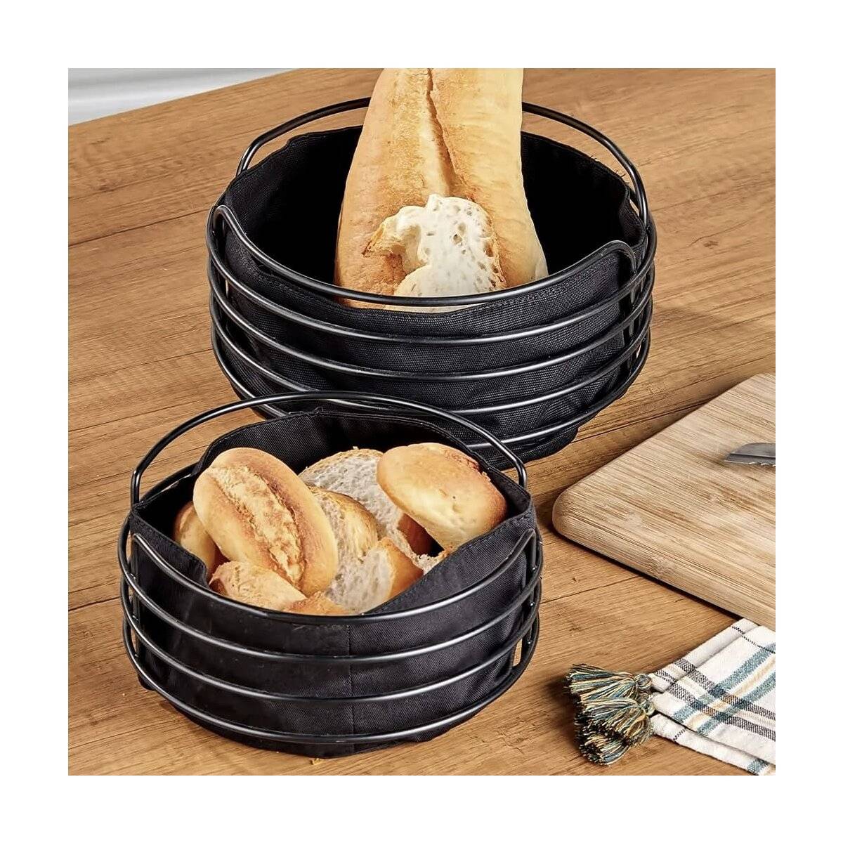 Stilvoller Brotkorb aus Edelstahl mit abnehmbarem Stoffeinsatz aus Baumwolle