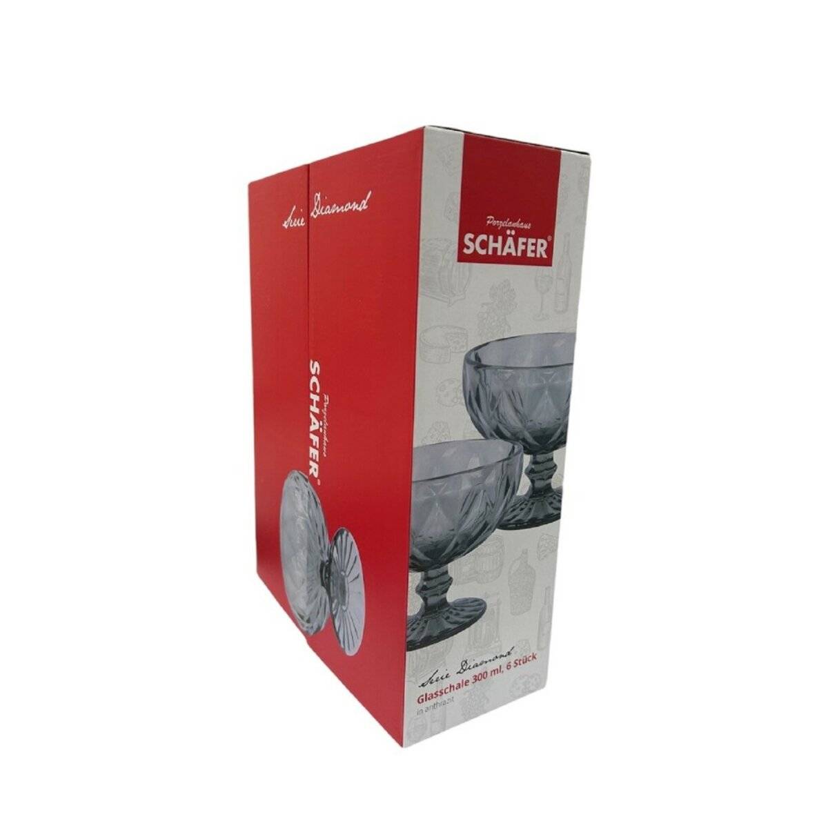 Schäfer 6er Schale Diamond – 300 ml Eisschalen Set für Desserts und Snacks Anthrazit