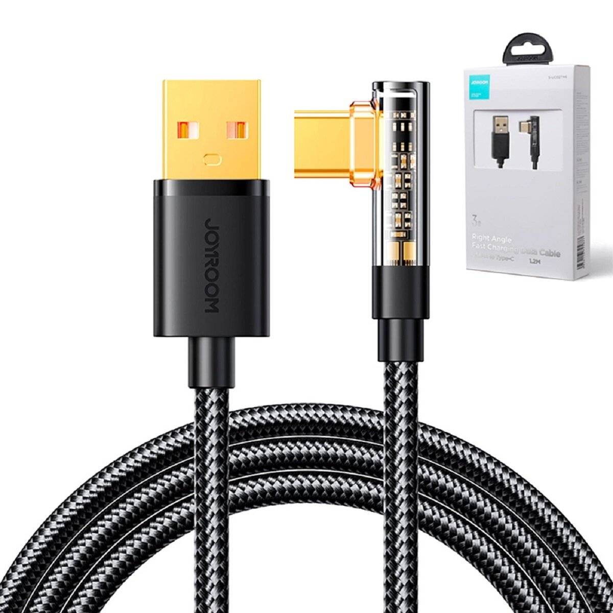 Joyroom Gaming-Kabel USB-C (gewinkelt) zu USB-A (gerade) 3A 1,2 m – Schwarz