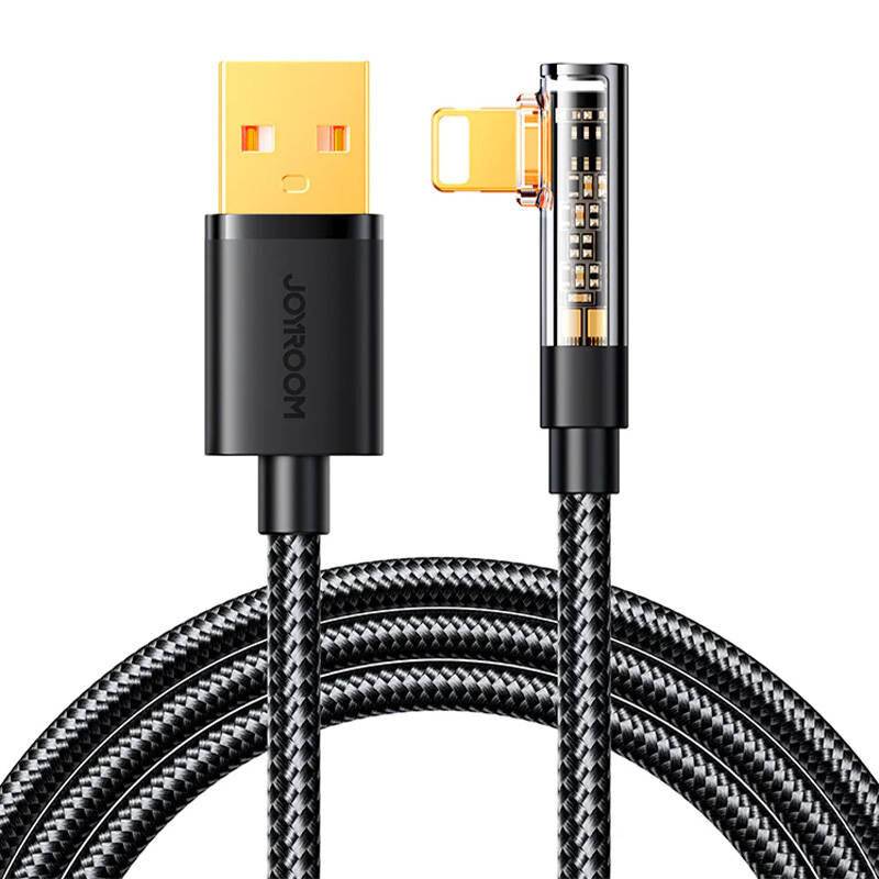 USB-A auf Lightning Winkelkabel Joyroom S-UL012A6, 1.2m, 3A, 480 MBit/s, Schwarz