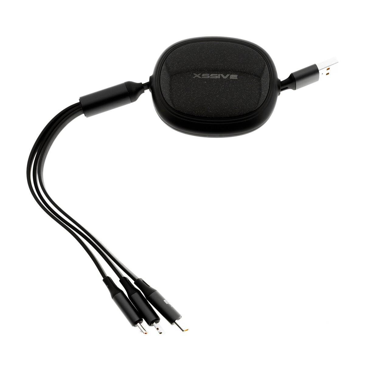 66 W 3-in-1-Schnellladegerät mit ausziehbarem Kabel vollem Anschluss