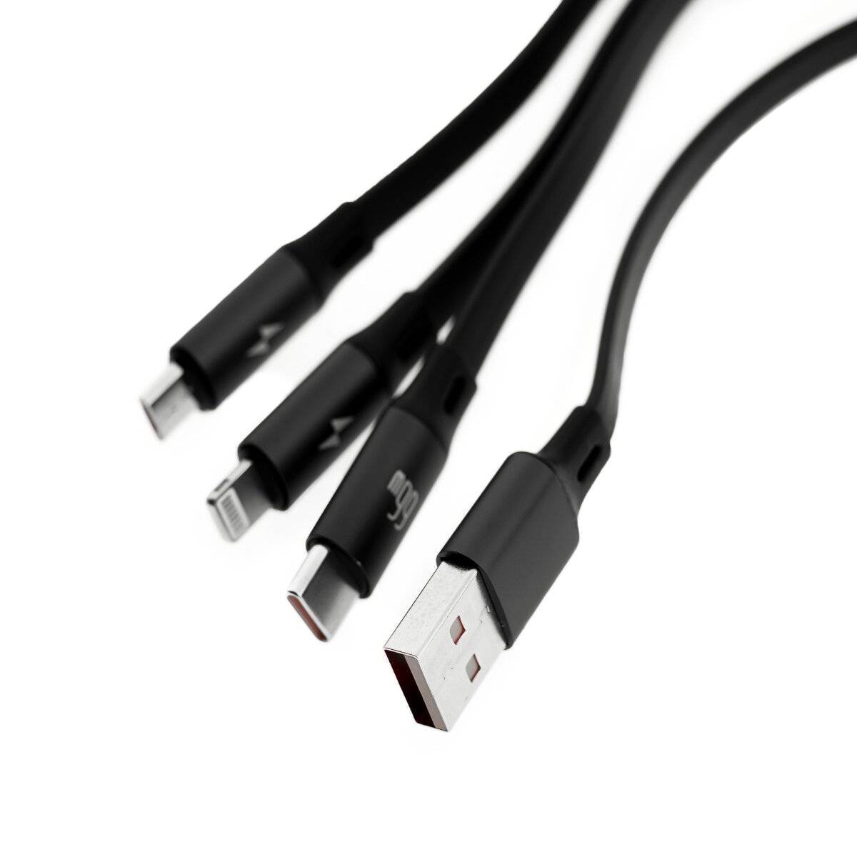 66 W 3-in-1-Schnellladegerät mit ausziehbarem Kabel vollem Anschluss