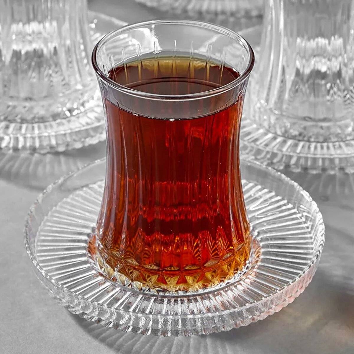 Elegantes 12er-Set Teegläser mit Unterteller 170 ml - dezente & luxuriöse Optik