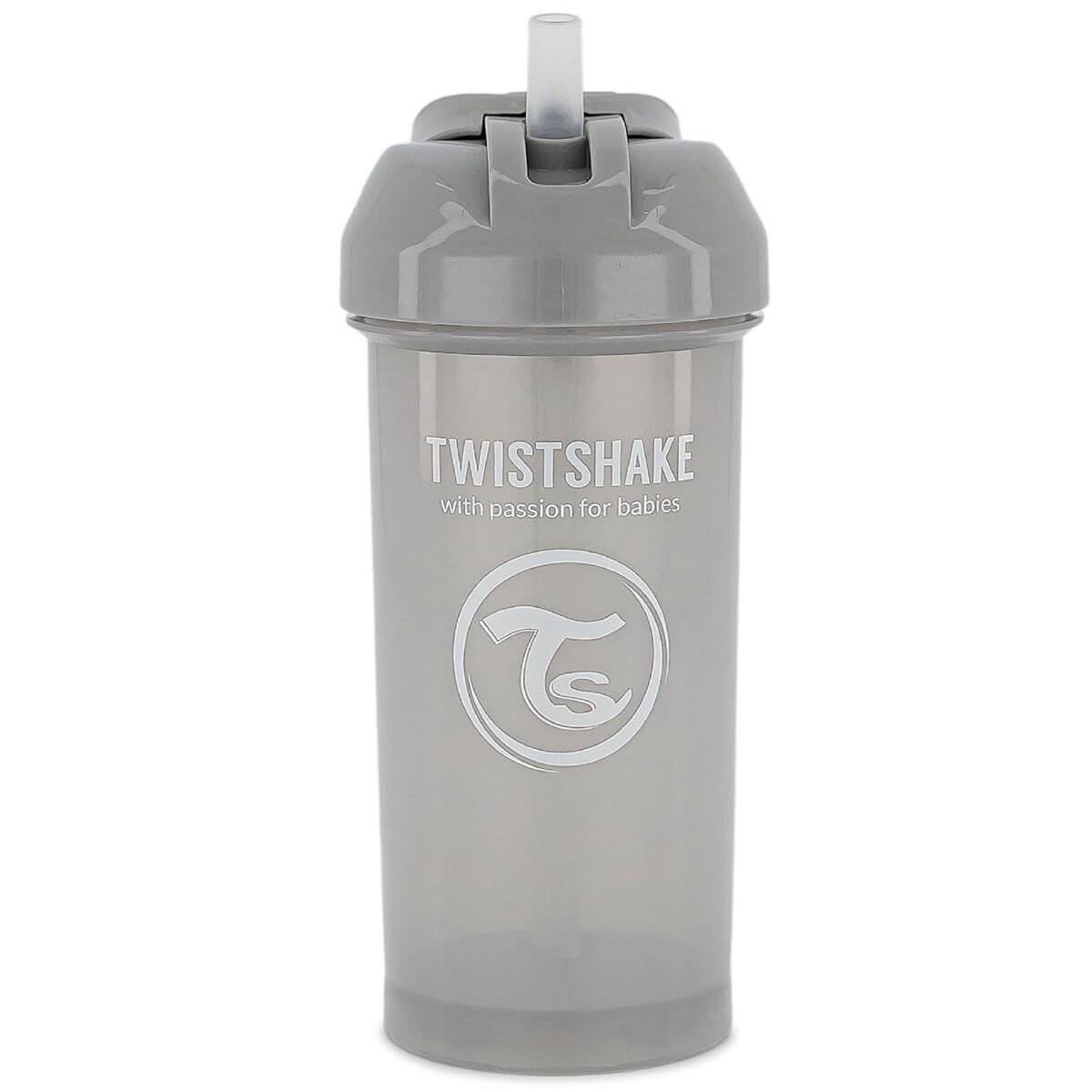 Twistshake Straw Cup – Auslaufsicherer Trinkbecher mit Strohhalm, 360 ml Pastellgrau