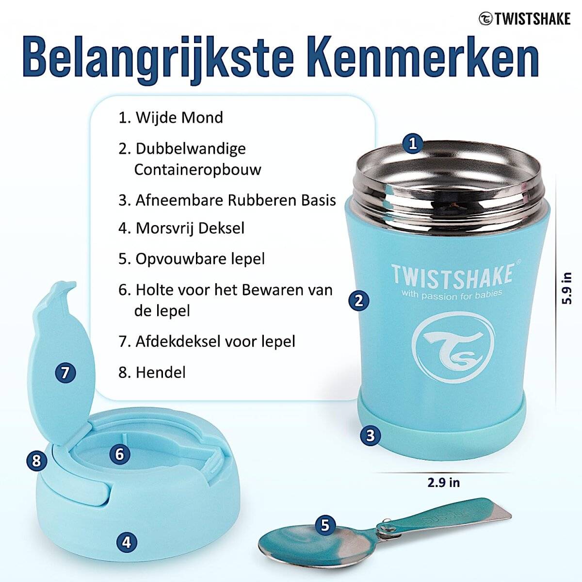 Twistshake 350 ml Thermobehälter für Babys und Kinder – Inklusive Löffel, Blau