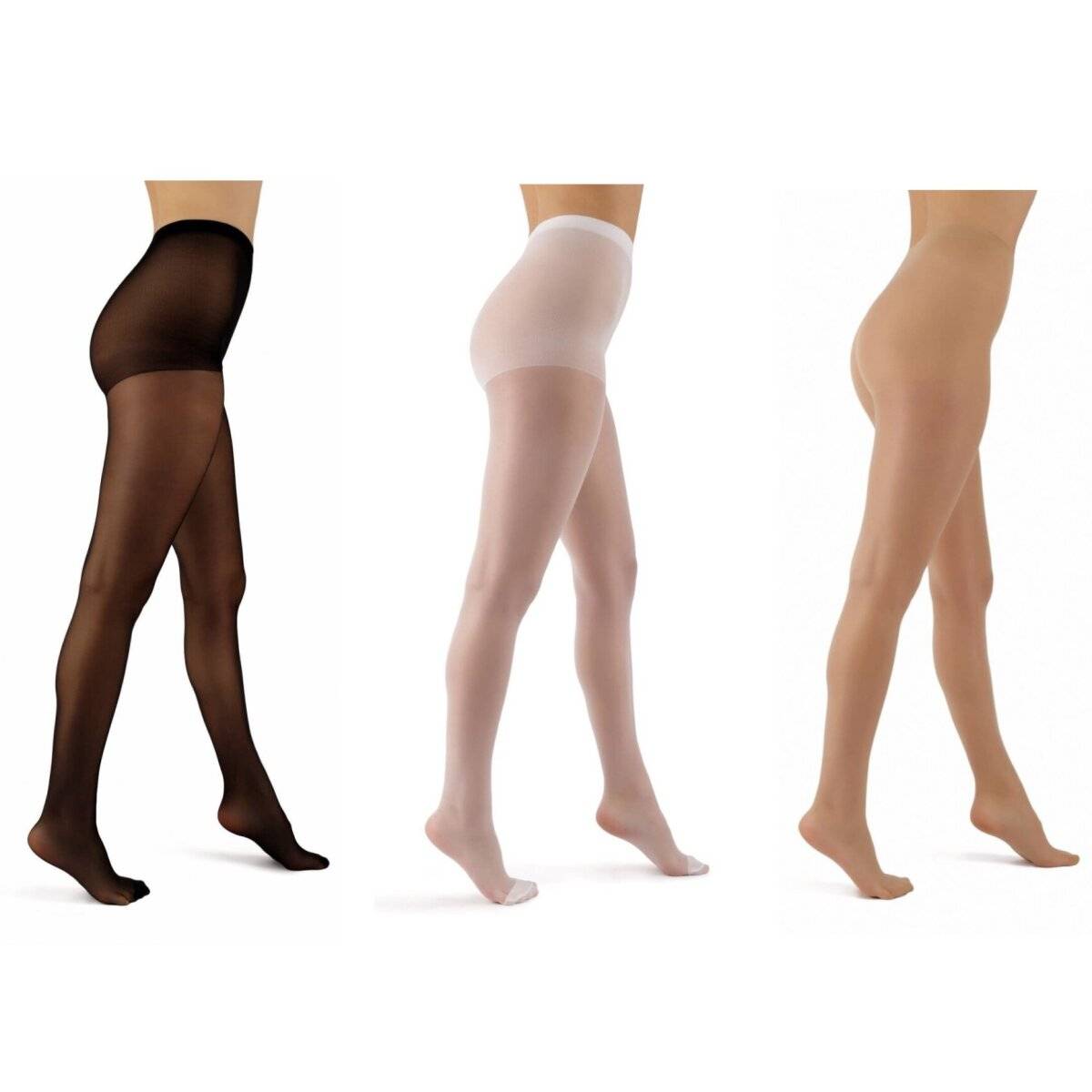 Elegante Strumpfhosen 20 DEN - 3er Pack in Schwarz / Weiß / Beige S