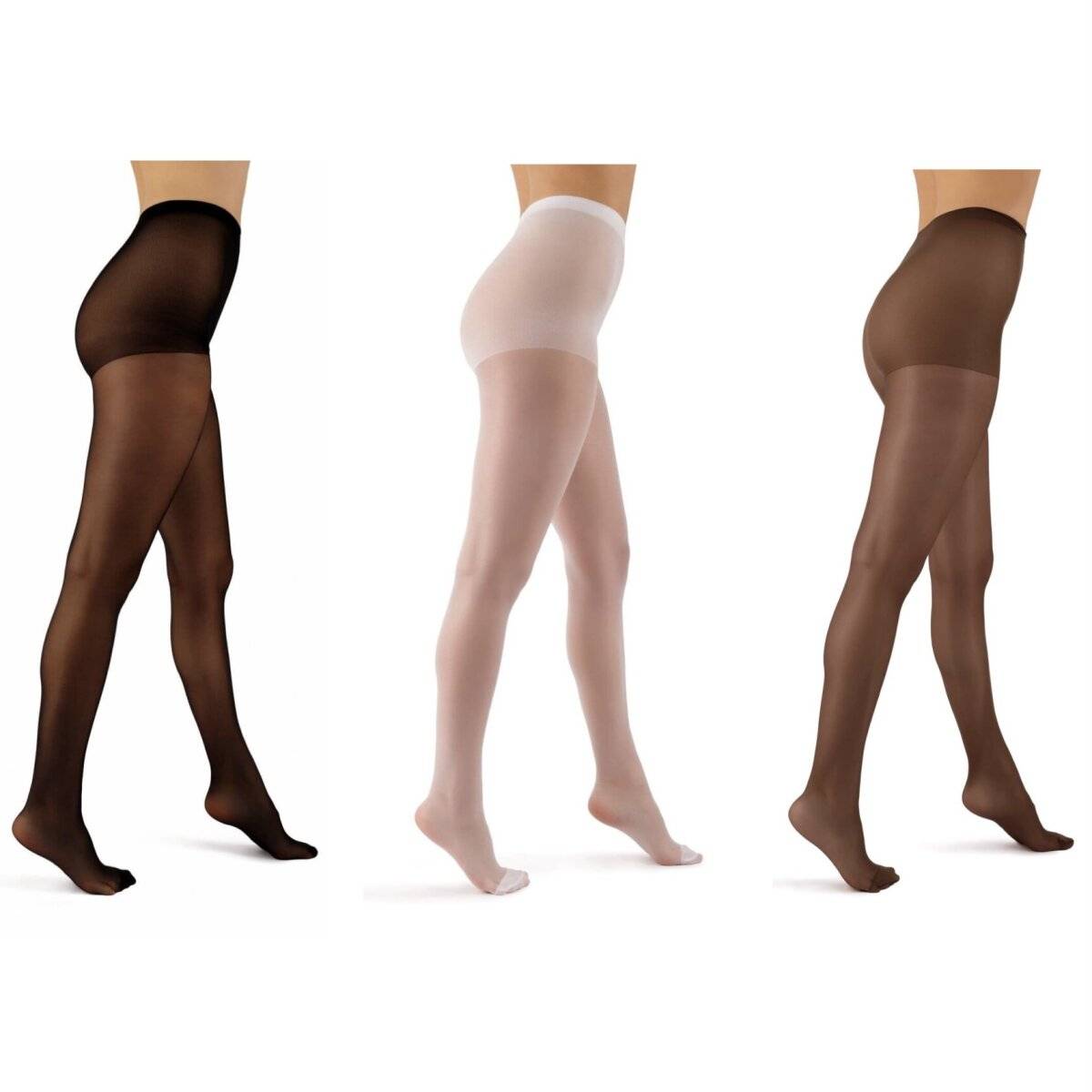 Elegante Strumpfhosen 20 DEN - 3er Pack in Schwarz / Weiß / Braun S