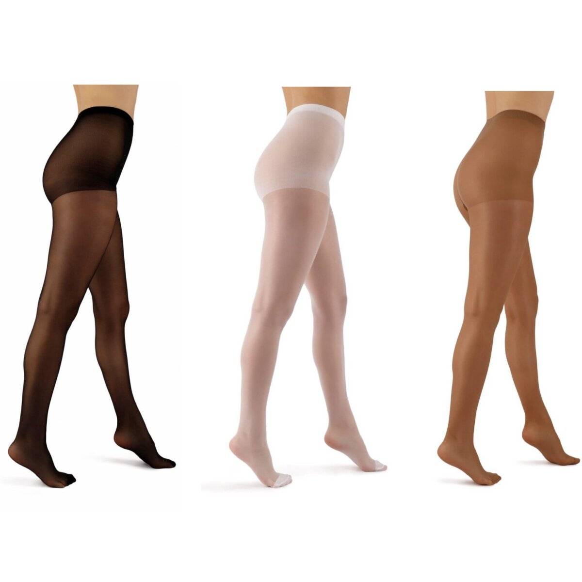 Elegante Strumpfhosen 20 DEN - 3er Pack in Schwarz / Weiß / Dunkelbeige S