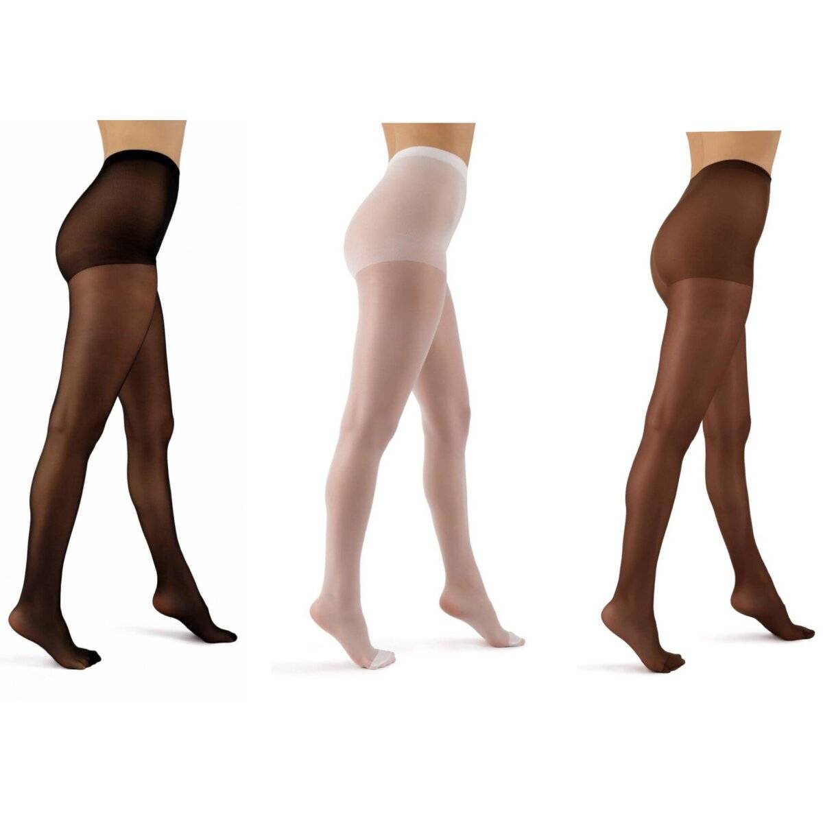 Elegante Strumpfhosen 20 DEN - 3er Pack in Schwarz / Weiß / Dunkelbraun S