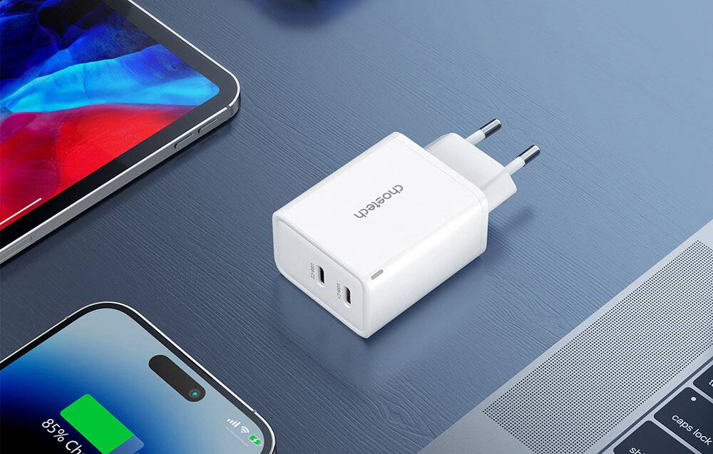 Choetech PD6013 GaN-Netzladegerät, 65W, 2x USB-C, Power Delivery, weiß