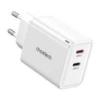 Netzwerkladegerät GaN, 2x USB-C, PD65W Schnellladegerät in Weiß Netzwerkladegerät GaN, 2x USB-C, PD65W Schnellladegerät in Weiß