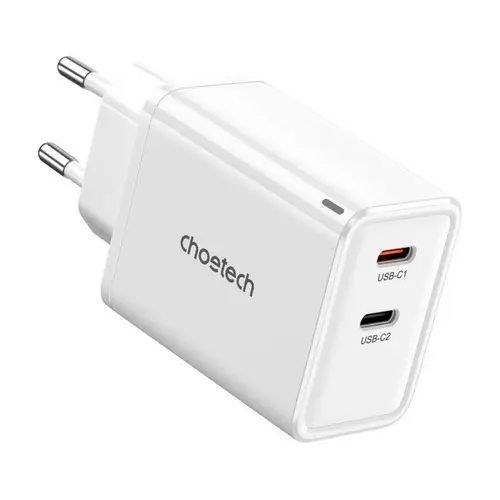 Netzwerkladegerät GaN, 2x USB-C, PD65W Schnellladegerät in Weiß Netzwerkladegerät GaN, 2x USB-C, PD65W Schnellladegerät in Weiß