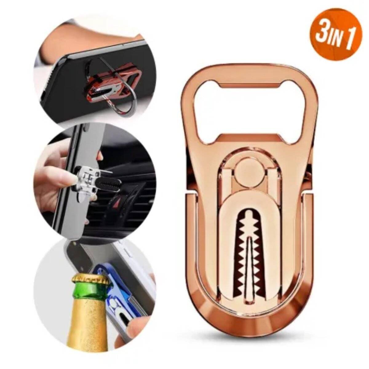 Praktisch und Stylisch: Die 3-in-1 Handyhalterung mit Flaschenöffner & 360°-Drehfunktion Rosegold