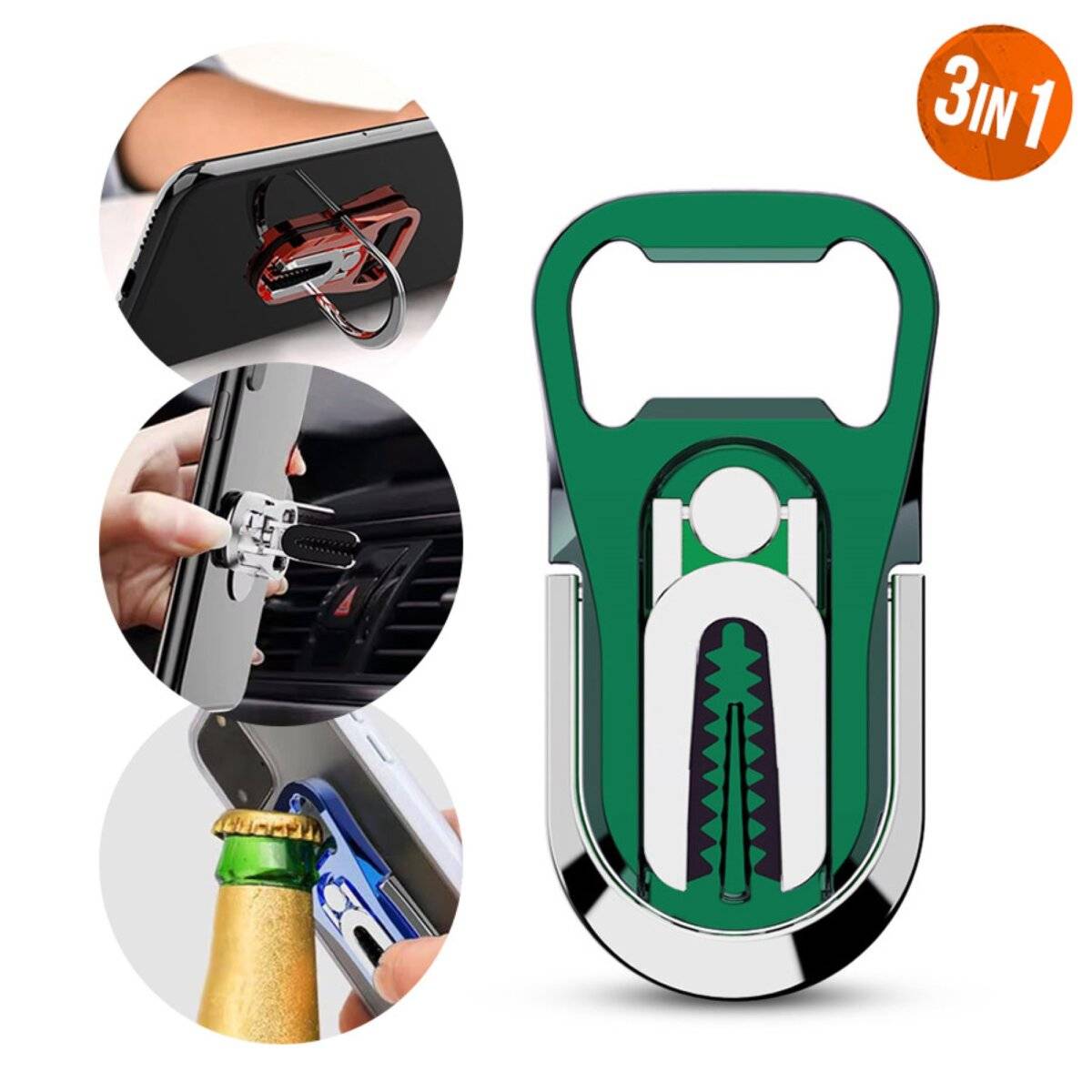 Praktisch und Stylisch: Die 3-in-1 Handyhalterung mit Flaschenöffner & 360°-Drehfunktion Grün