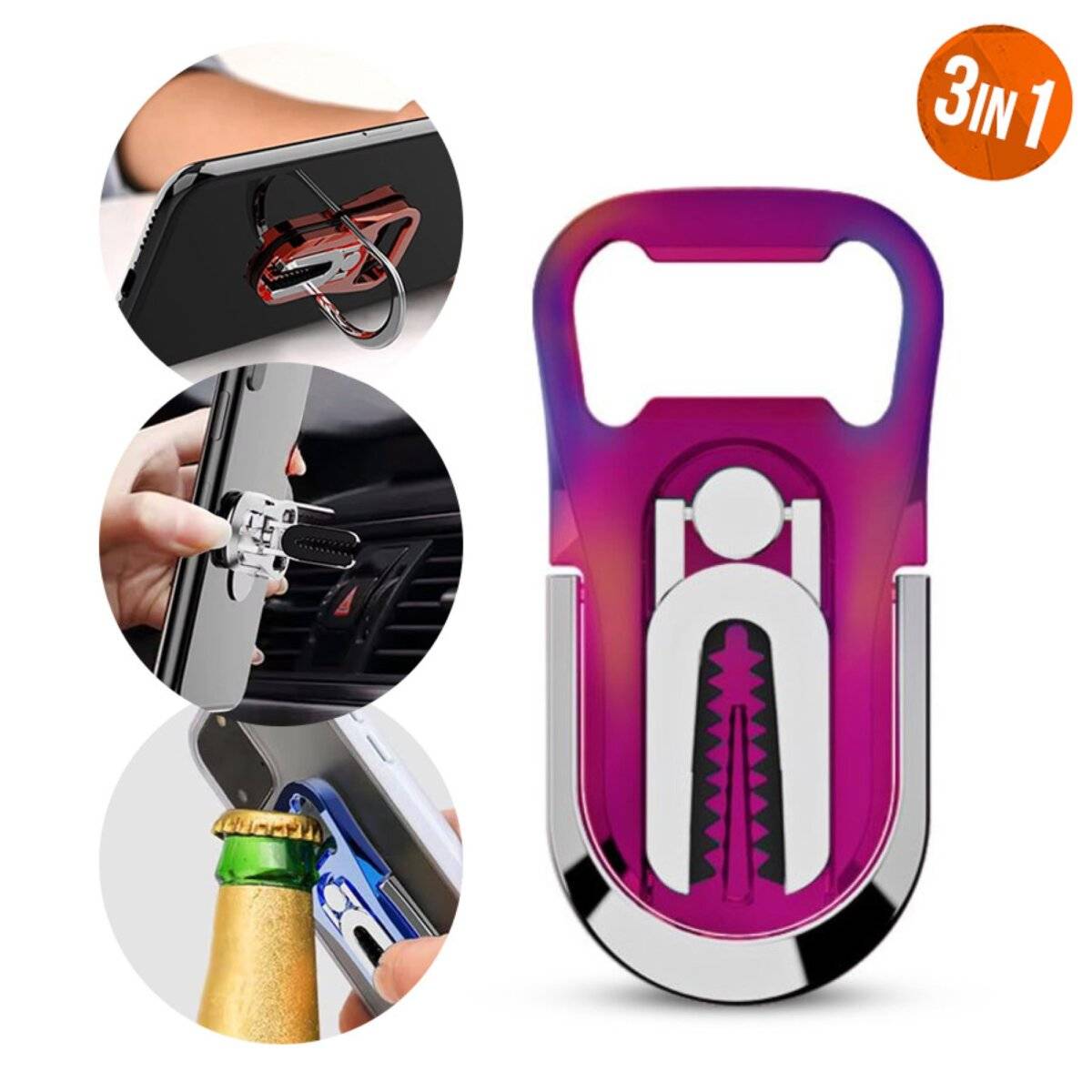 Praktisch und Stylisch: Die 3-in-1 Handyhalterung mit Flaschenöffner & 360°-Drehfunktion Mehrfarbig