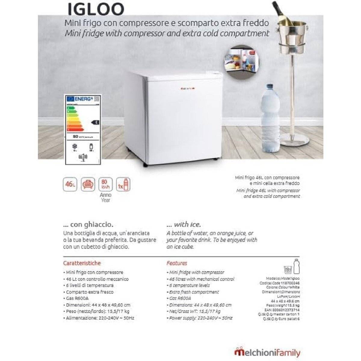 Igloo Mini-Kühlschrank, 46 L, Kompressor, extra kalte Minizellen, Energieklasse E