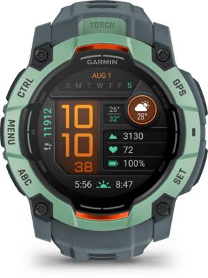 Eine Smartwatch-Anzeige zeigt das Datum „1. Aug