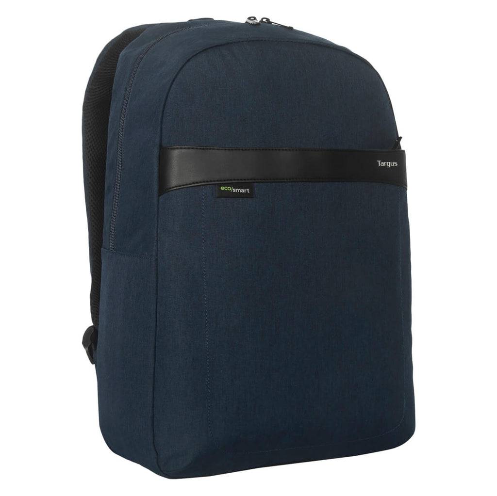 Dunkelblauer Targus-Rucksack mit einer vorderen Reißverschlusstasche und 