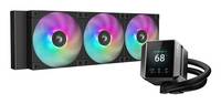 Drei-Lüfter-Flüssigkeitsprozessorkühler mit RGB-Lüftern und einem quadratischen Pumpen-Display, das „68