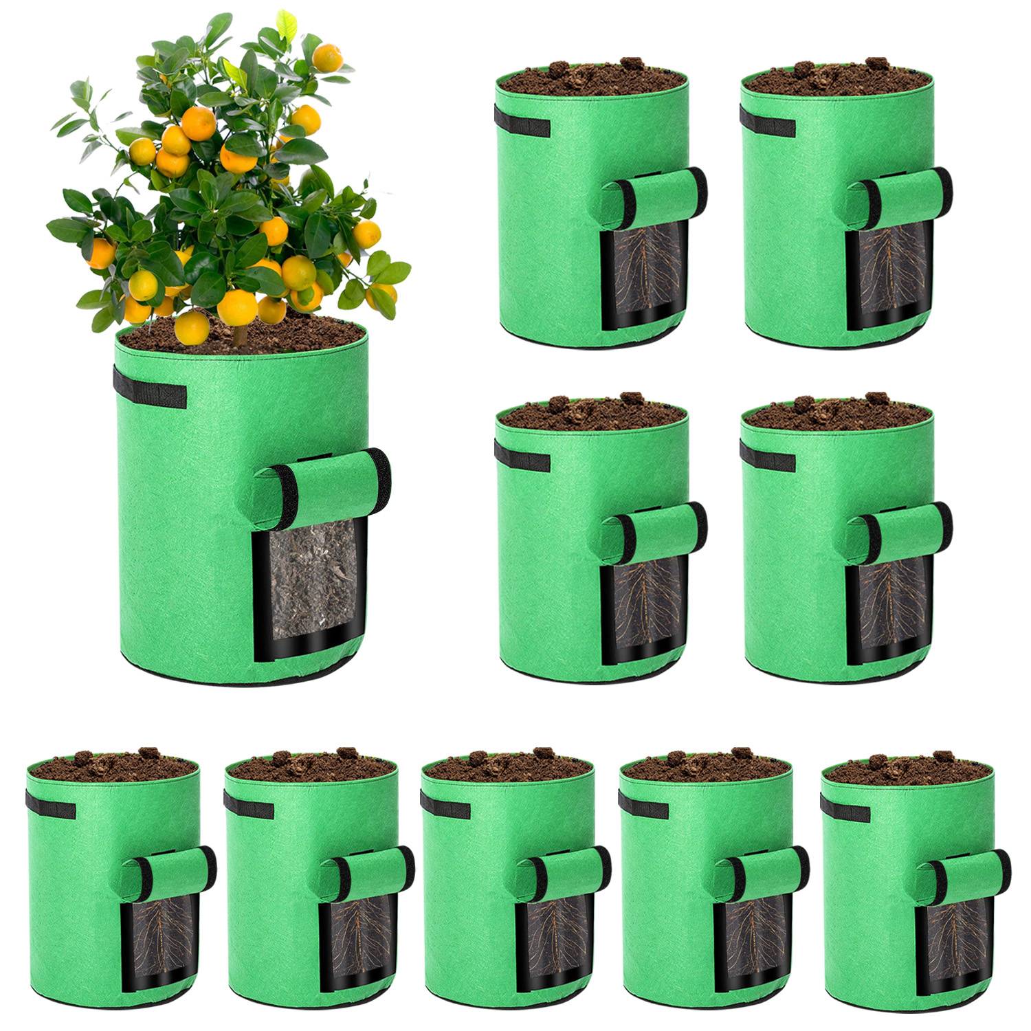 Pflanzsack 10X 38L aus Vliesstoff, Pflanztopf Pflanzensack für Kartoffeln,Tomaten, Blumen, Pflanzen, Gemüs,Pflanzen Tasche