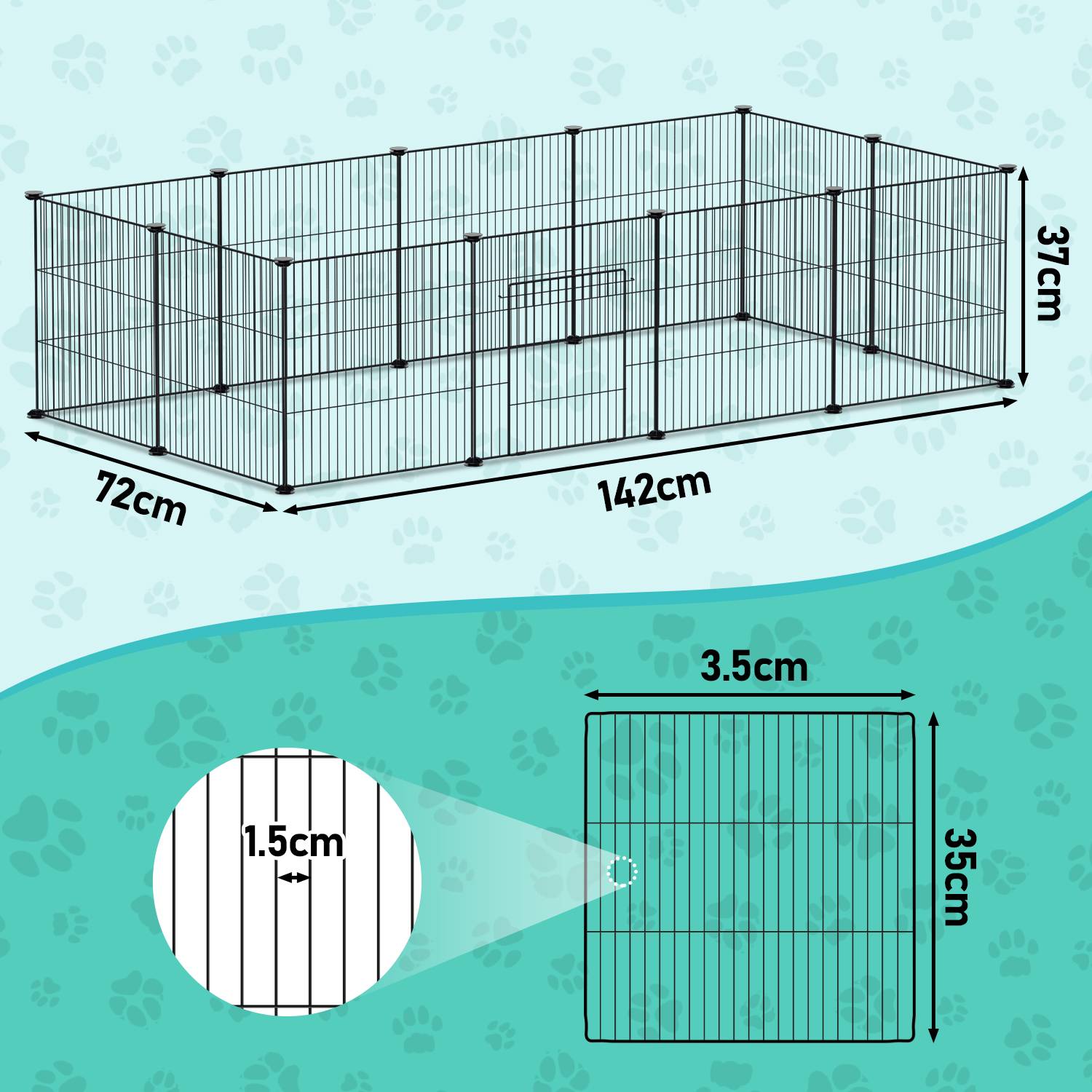 Freigehege Gittergehege Kaninchen Gehege DIY Laufstall Indoor&draußen 12Pcs 35x35cm Schwarz