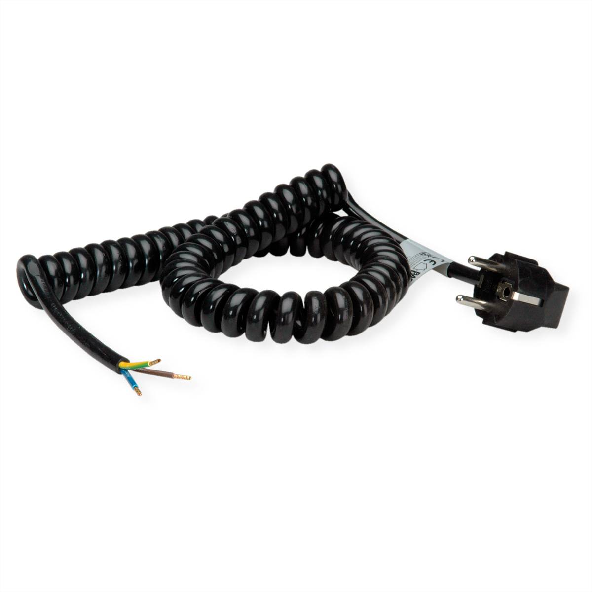 BACHMANN Wendelleitung 0,5-2m schwarz, H05VV-F 3G1,5mm² AEH/CEE7/7