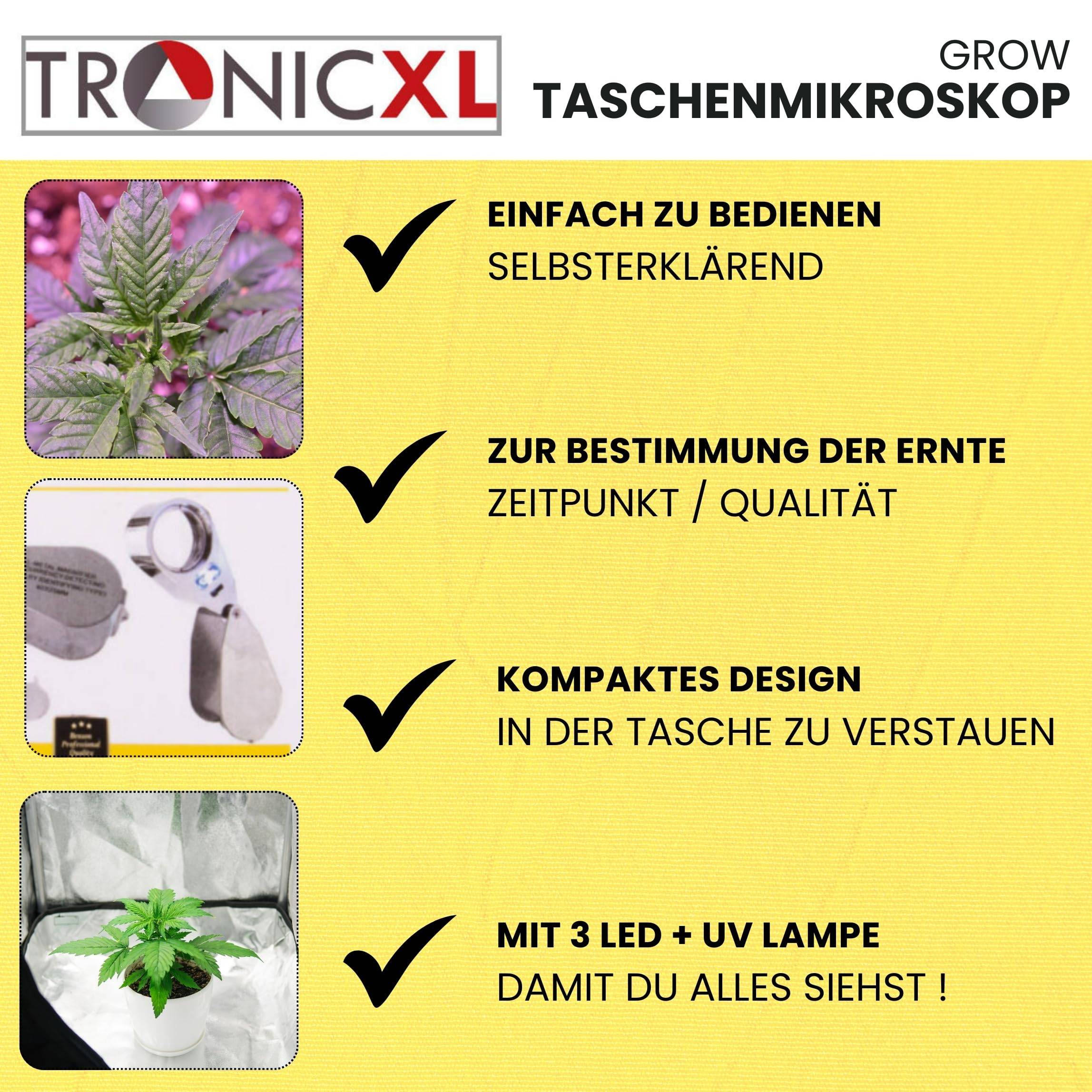 Premium Taschenmikroskop für Grow Cannabis Lupe mit LED Leuchte + UV Grown