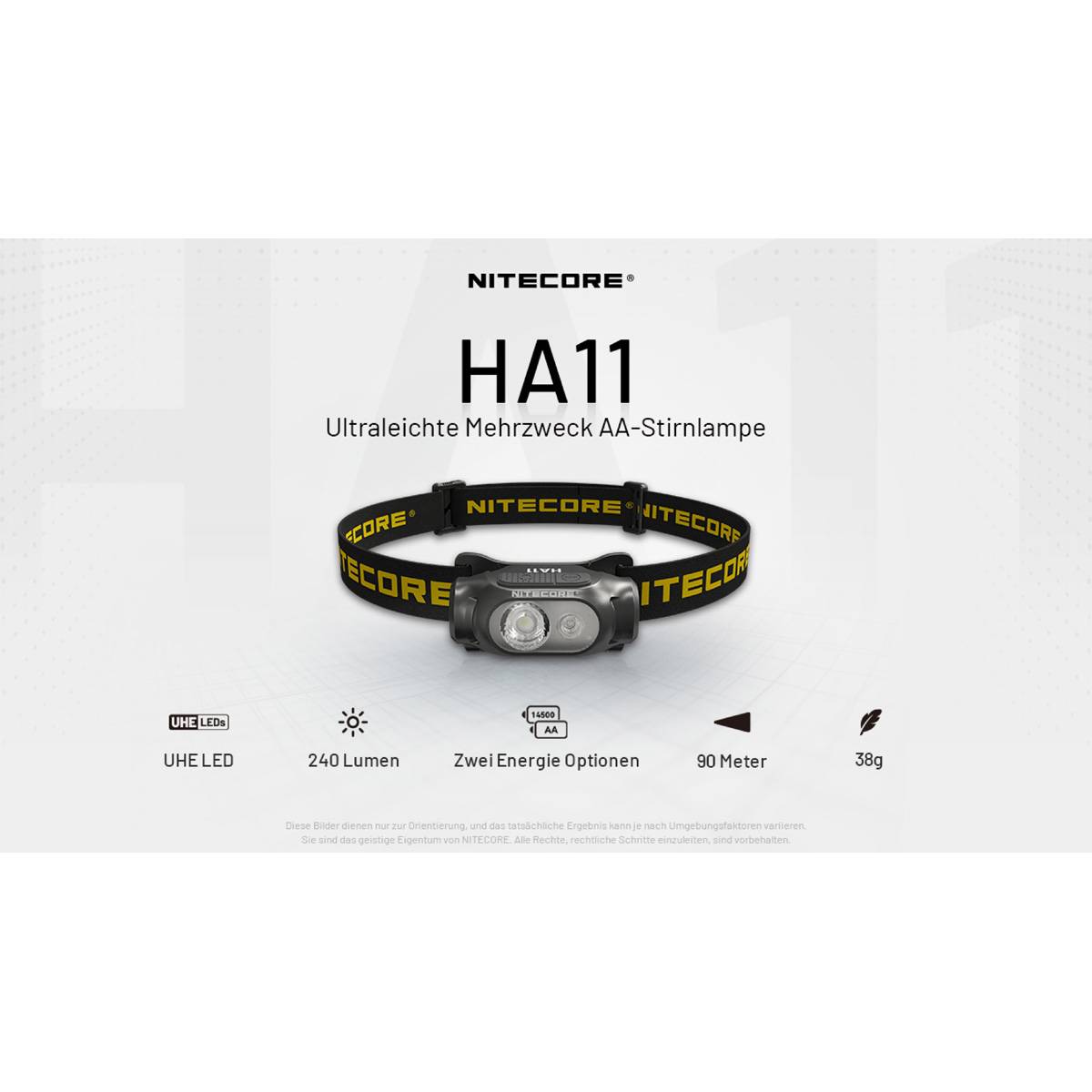 Nitecore HA11 V2 LED-Stirnlampe 240 Lumen - Schwarz/Gelb