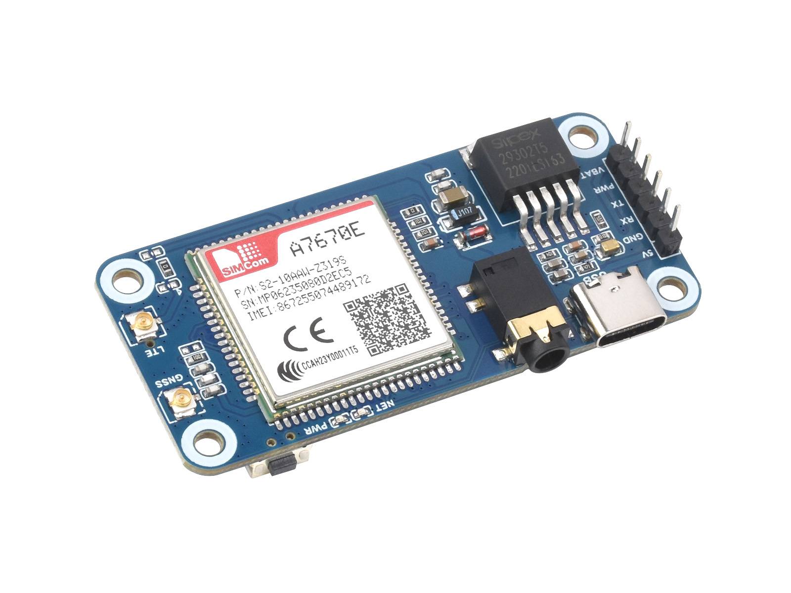 WaveShare Cat-1/GSM/GPRS/GNSS HAT for Raspberry Pi A7670E Module GNSS