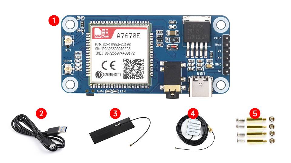 WaveShare Cat-1/GSM/GPRS/GNSS HAT for Raspberry Pi A7670E Module GNSS