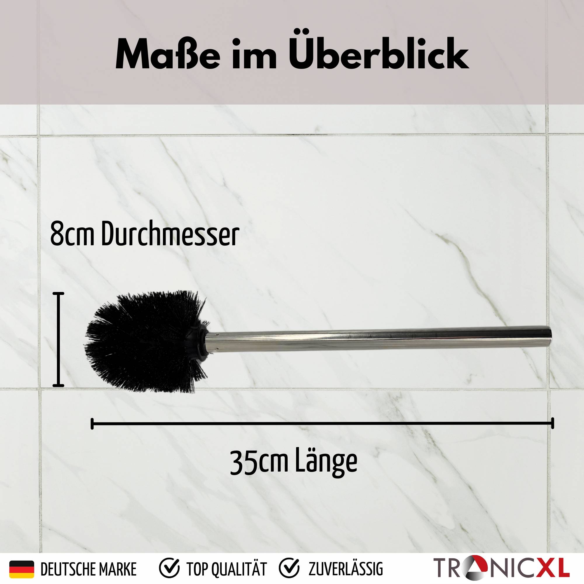 3X Premium Toilettenbürsten mit Edelstahl Griff mit auswechselbarem Bürstenkopf lang schwarz Silber WC Bürsten Klobürsten Toilettenbürste Toilett