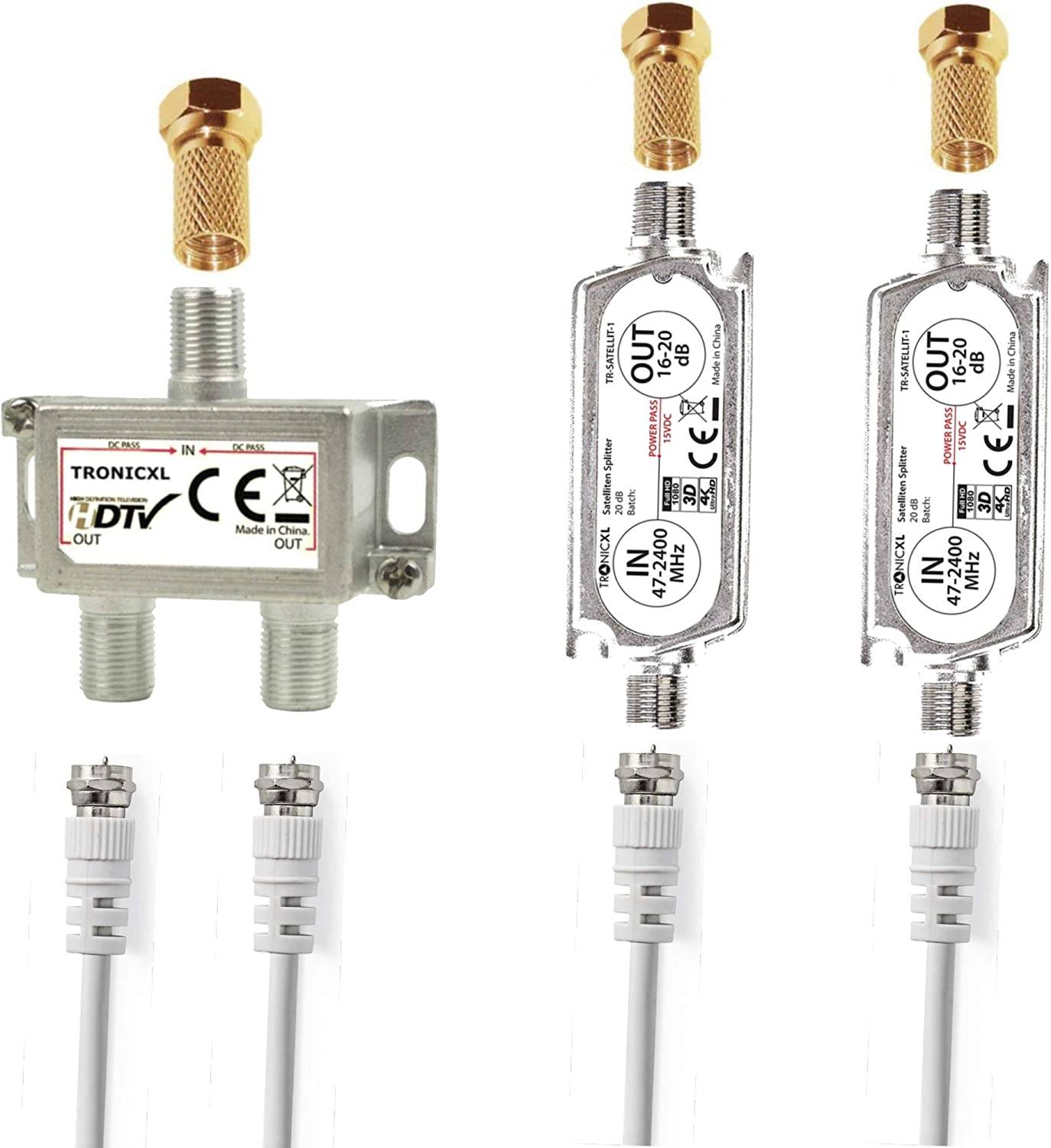 2-Fach Antennenverteiler Splitter 40dB (2 x 20dB) Sat Verstärker digital HD Satellit TV