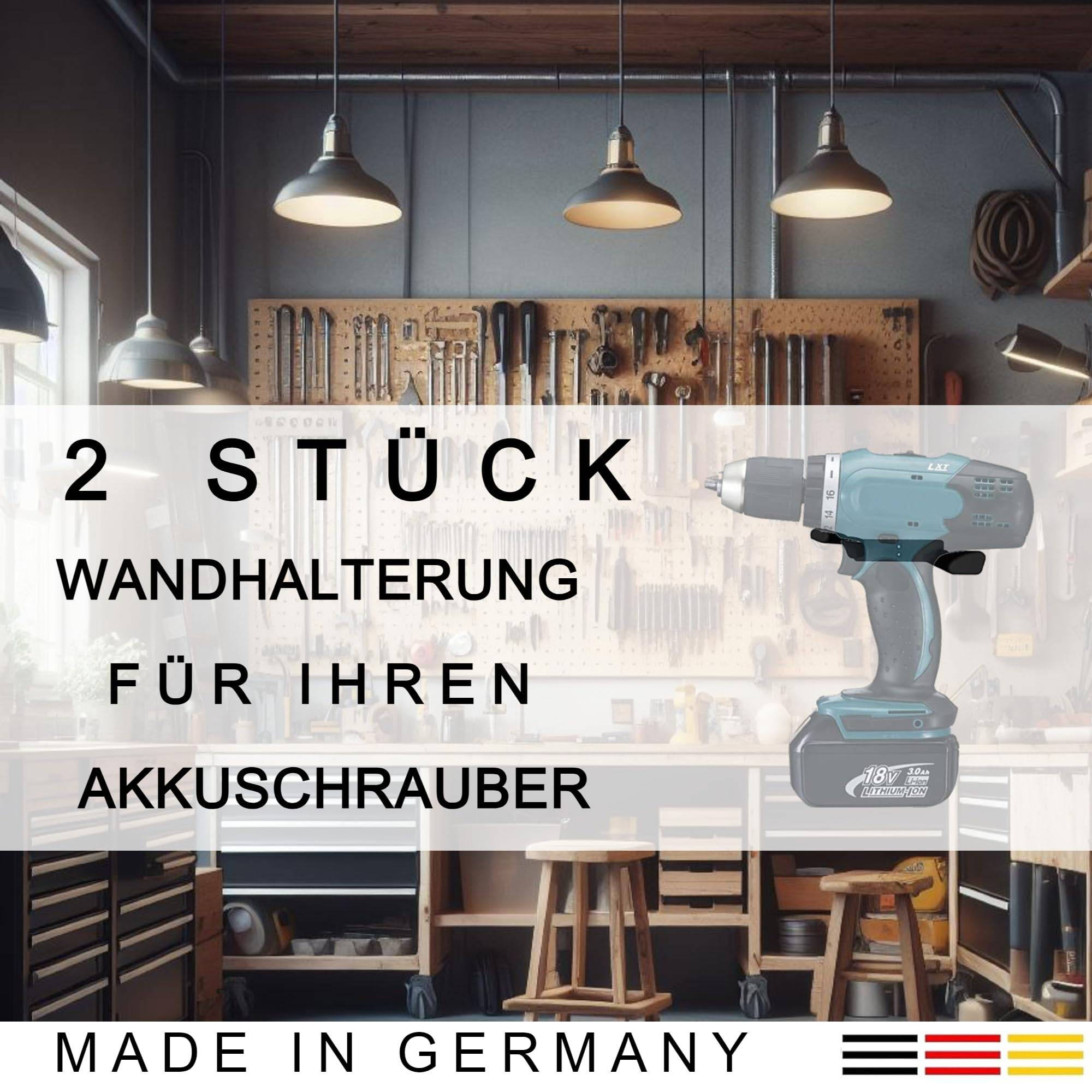 2 Stück Wandhalterung passend für Akkuschrauber für Bosch Makita Dewalt Ryobi etc. I Aufbewahrung Werkzeug
