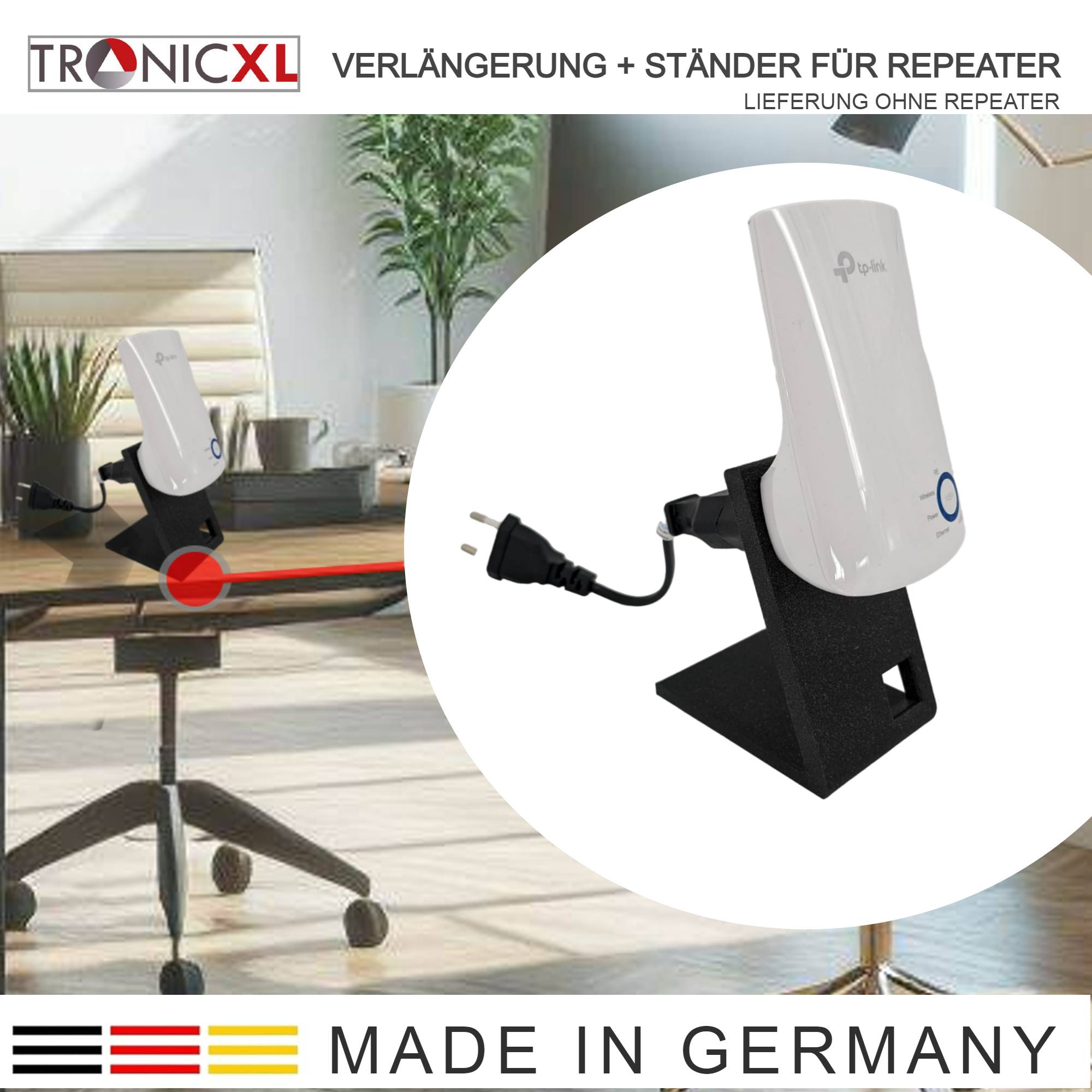 2m Verlängerung Kabel + Ständer passend für Repeater TP-Link RE190 AC750 RE330 TL-WA850RE Halterung WLan