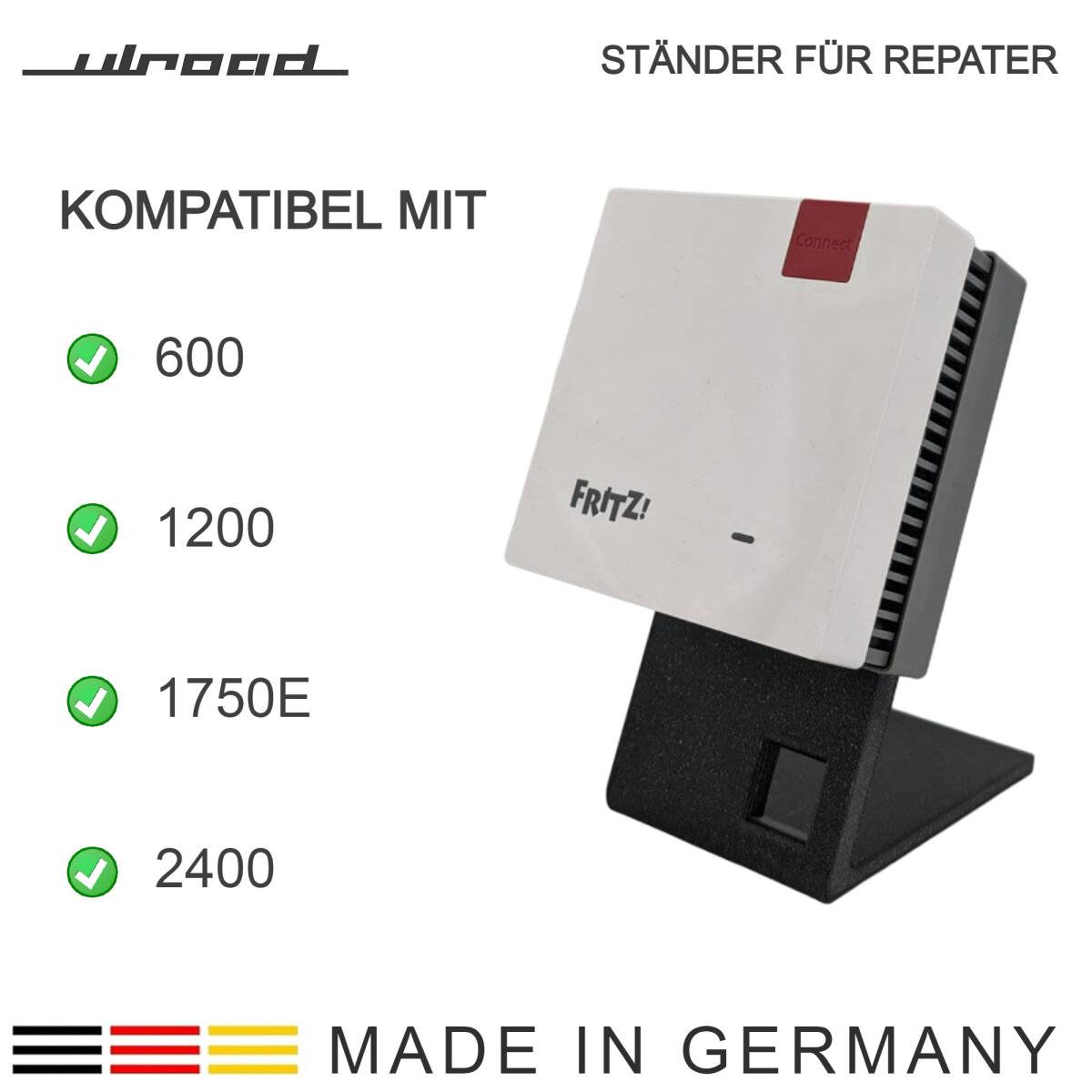 Ständer schwarz passend für Fritz Repeater 600 1200 1750E 2400 Halterung AVM Fritzbox Tisch