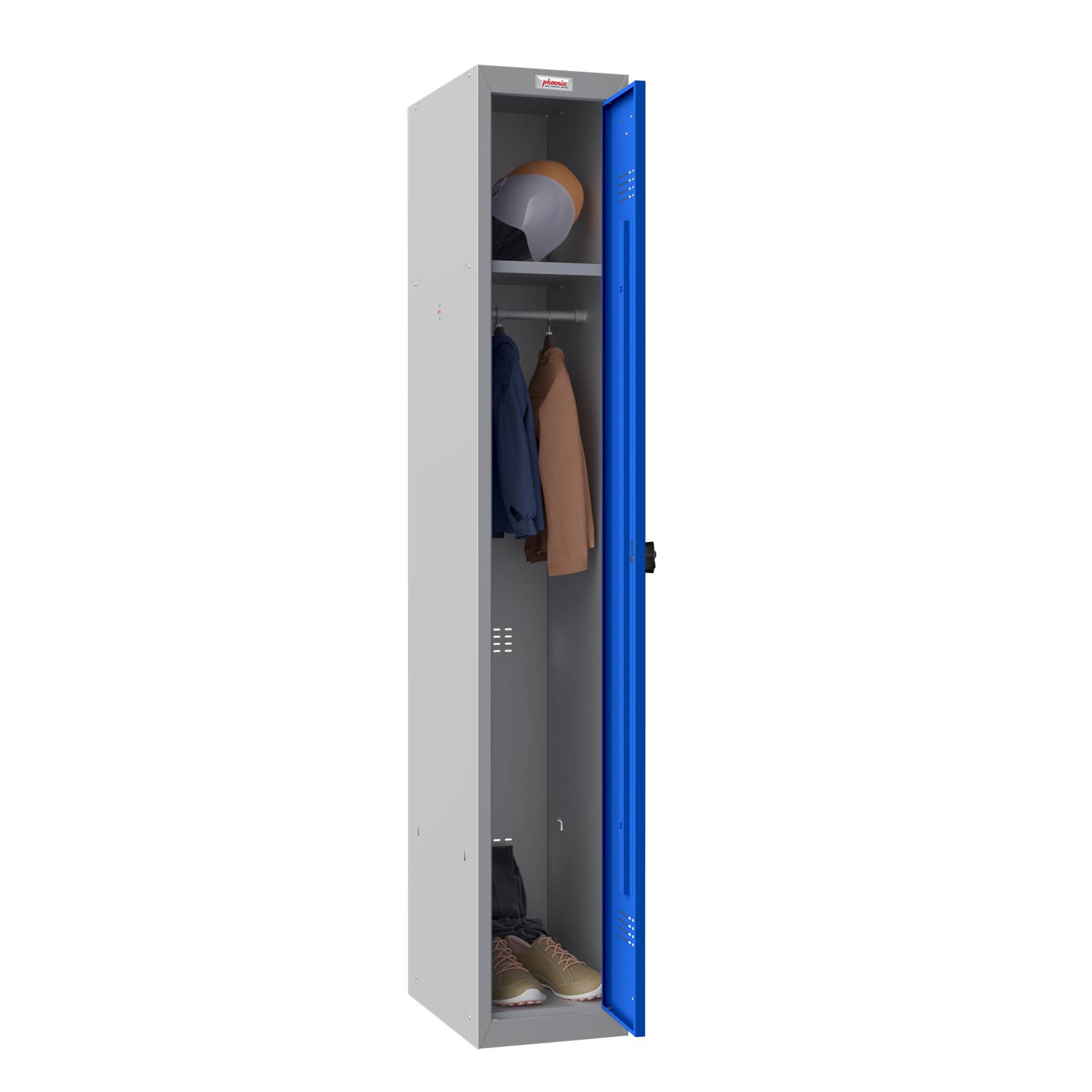 Phoenix PL1130GBC Schließfach Locker Grau - 1 Spind 1 blauer Tür - Kombinationsschloss - Für Büro, Lager, Fitness