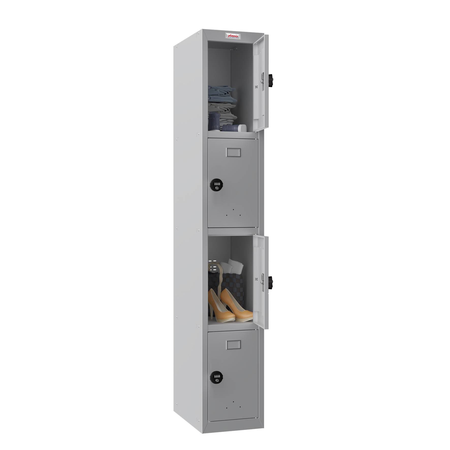 Phoenix PL1430GGC Schließfach Locker Grau - 1 Spind 4 Türen - Kombinationsschloss - Für Büro, Lager, Fitness