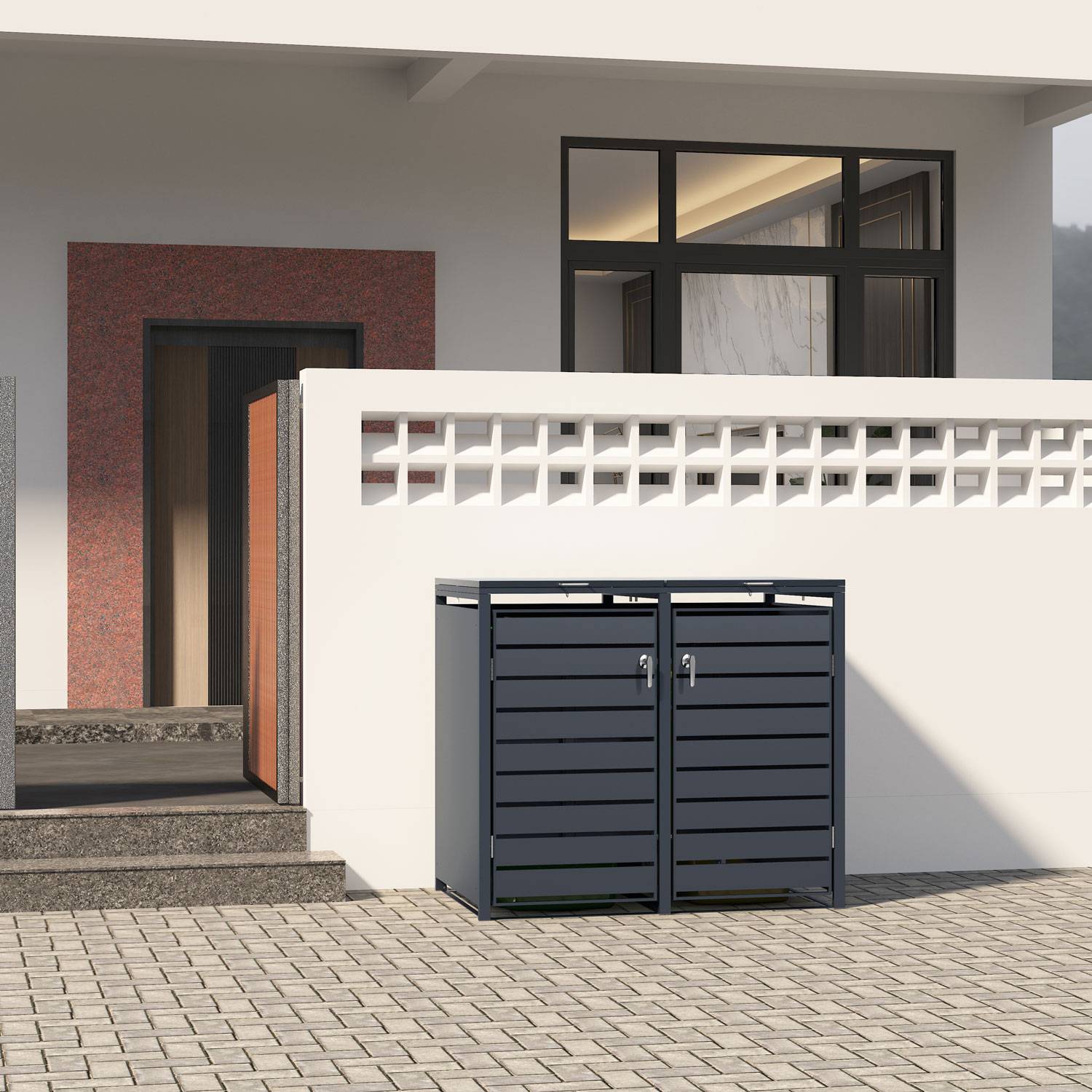 Phoenix GB2213AAK Aufbewahrungsbox mit doppelten Rollen - Galvanisierter Stahl - Witterungsbeständig - Abdeckung für Außenbox - Anthrazit